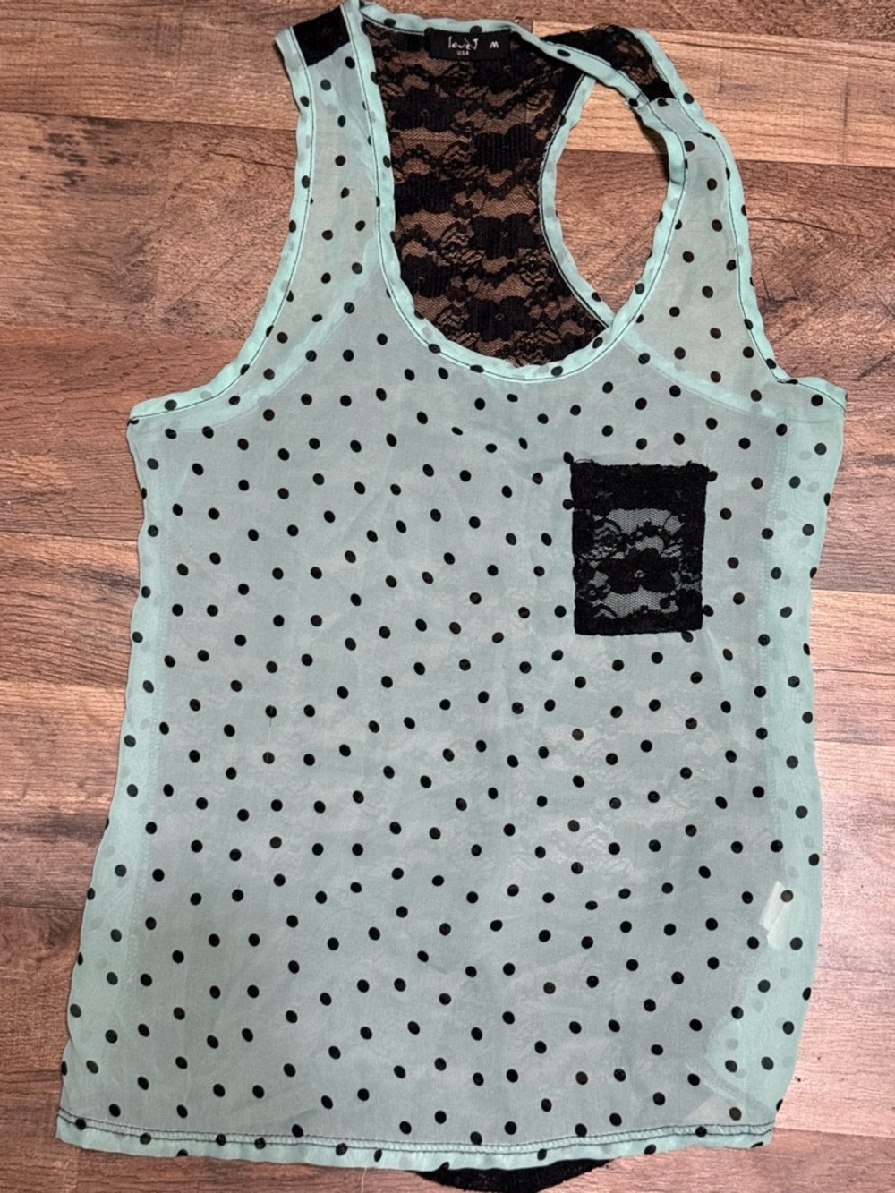 love J Mint & Black Polka Dot Lace Tank